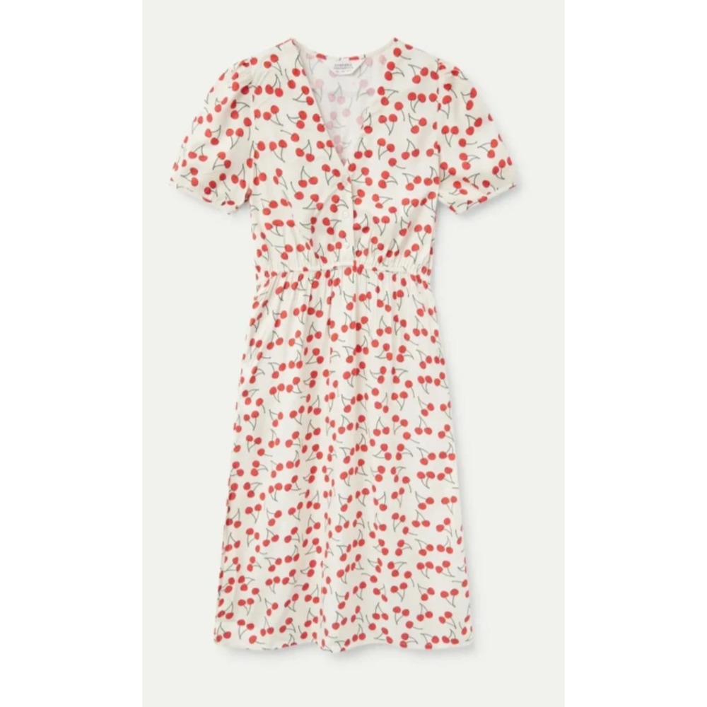 Dress Red Cherry Print Compañía Fantástica AOP Midi Shirt Dress Women M Viscose - Picture 15 of 15